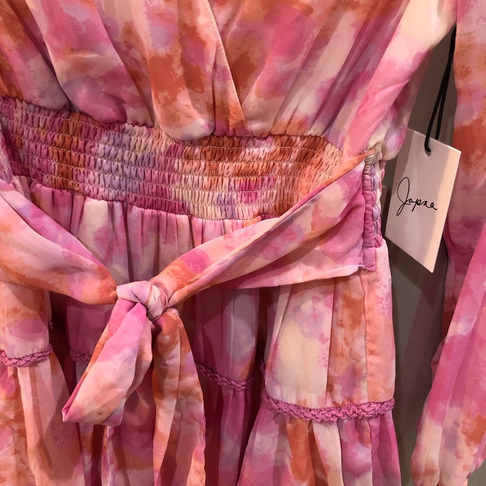 NEW Long Sleeve Ruffle Ombre Water Color Tie Dye Dress - Picture 3 of 5